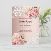 Invitation Rose or rose florale dentelle 50e anniversaire lux (Debout devant)