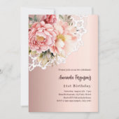 Invitation Rose or rose florale dentelle anniversaire (Devant)