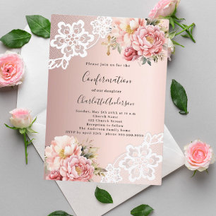 Invitation Rose or rose florale dentelle Confirmation