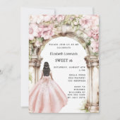 Invitation Rose or rose florale robe arc Sweet 16 (Devant)