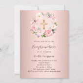 Invitation Rose or rose florales croix Confirmation (Devant)