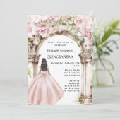 Invitation Rose or rose florales robe d'arc Quinceanera (Debout devant)