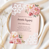 Invitation Rose or rose floraux dentelle luxe anniversaire