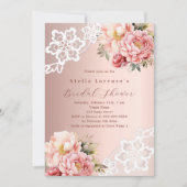 Invitation Rose or rose floraux rose dentelle Douche nuptiale (Devant)