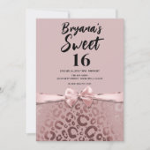 Invitation Rose or rose glam Empreinte de léopard Sweet 16 (Devant)