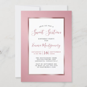 Invitation Rose Or rose huile Frame Sweet 16 Anniversaire