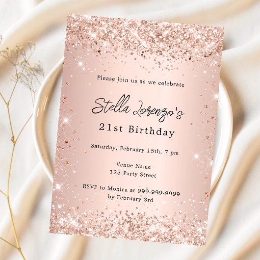 Invitation Rose or rose pâle confetti anniversaire