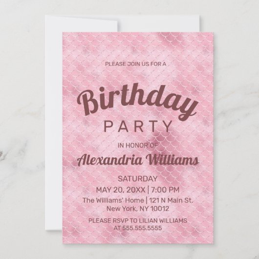 Invitation Rose or rose parties scintillant dégradé sirène An (Devant)