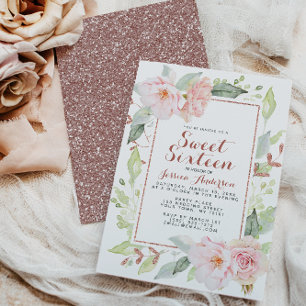 Invitation Rose or rose Parties scintillant géométrique Sweet