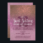 Invitation Rose or rose triple Parties scintillant Ombre doux<br><div class="desc">Cette invitation à fêter un sweet sixteen féminin, moderne et scintillant est parfaite pour la journée spéciale de votre fille adolescente. Il présente un faux or imprimé en rose rose en dégradé brillant rose parties scintillant brillant rose brillant. C'est chic, élégant, joli, unique et cool ; toutes les qualités que...</div>