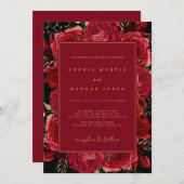 Invitation Rose or rouge Élégant Mariage floral (Devant / Derrière)