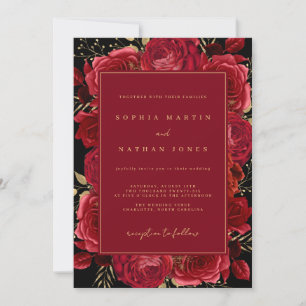 Invitation Rose or rouge Élégant Mariage floral
