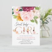 Invitation Rose or rousse bourgogne floral fille baby shower (Debout devant)