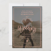 Invitation Rose or script cadre photo mariage (Devant)