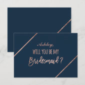 Invitation Rose or script marine bleu être ma demoiselle d'ho (Devant / Derrière)