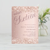Invitation Rose or script parties scintillant Sweet 16 (Debout devant)