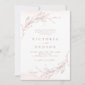 Invitation Rose or simple botanique couronne rustique mariage (Devant)