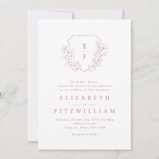 Invitation Rose Or simple cerisier Blossom Monogram Crest (Devant)