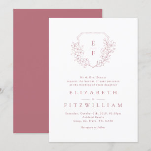 Invitation Rose Or simple cerisier Blossom Monogram Crest