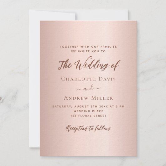 Invitation Rose or simple code QR RSVP mariage de luxe (Devant)