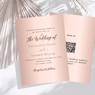 Invitation Rose or simple élégant code QR RSVP mariage