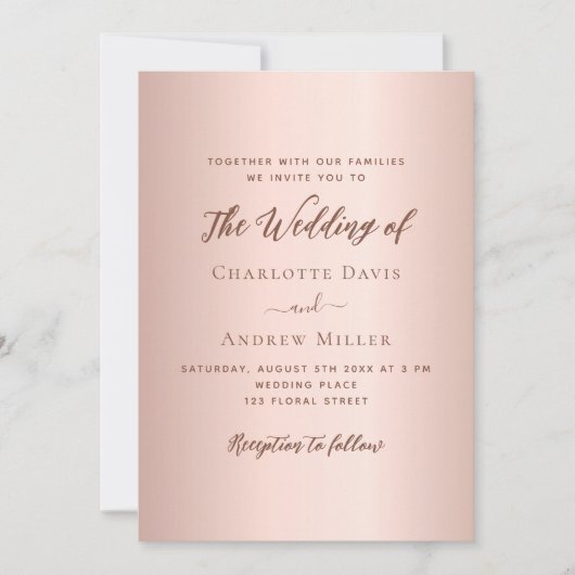 Invitation Rose or simple mariage élégant (Devant)