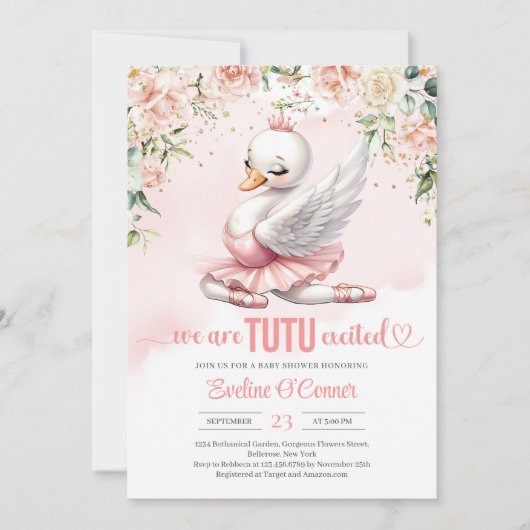 Invitation Rose or swan tutu ballerine robe florale (Devant)