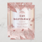 Invitation Rose or tropical feuille parties scintillant papil (Devant / Derrière)