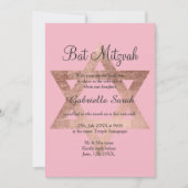 Invitation Rose or typographie Bat mitzvah rose (Devant)