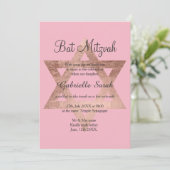 Invitation Rose or typographie Bat mitzvah rose (Debout devant)