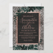 Invitation Rose or typographie feuille neige bois mariage (Devant)