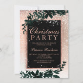 Invitation Rose or typographie feuille neige élégant Noël (Devant)