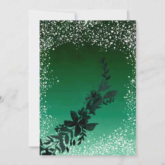 Invitation Rose or typographie feuille neige verte Noël (Dos)