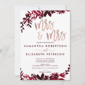Invitation Rose or typographie Floral rouge lesbienne mariage (Devant)