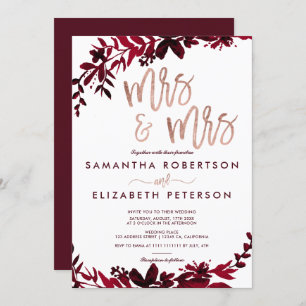 Invitation Rose or typographie Floral rouge lesbienne mariage