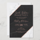Invitation Rose or typographie marbre marbre damier Sweet 16 (Devant)