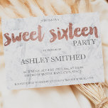 Invitation Rose or typographie marbre Sweet 16<br><div class="desc">typographie or rose marbre Sweet sixteen anniversaire invitation. moderne,  simple,  élégant et chic brosse en or faux rose main lettrage typographie sur un arrière - plan en marbre blanc moderne.</div>