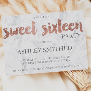 Invitation Rose or typographie marbre Sweet 16