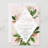 Invitation Rose or verdure fleurie Baby shower virtuel fille (Devant)