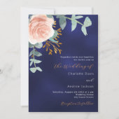 Invitation Rose or vert bleu marine mariage (Devant)