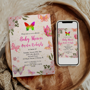 Invitation Rose or violet élégant papillon fille anniversaire