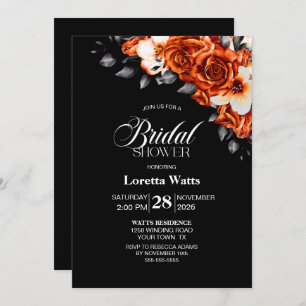 Invitation Rose orange brûlé Fête des mariées noire Florale