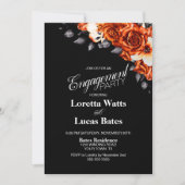 Invitation Rose orange brûlé Floral Black Engagement Party (Devant)