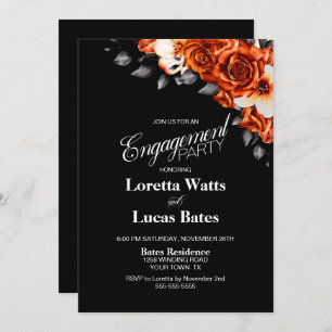 Invitation Rose orange brûlé Floral Black Engagement Party