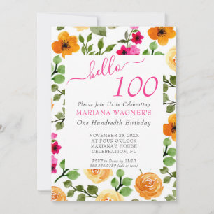 Invitation Rose Orange Floral Élégant Script 100e anniversair