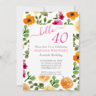 Invitation Rose Orange Floral Élégant Script 40e Anniversaire