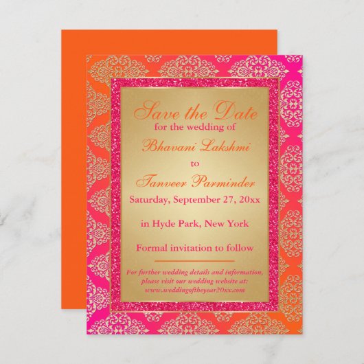 Invitation Rose, Orange, Gold FAUX Parties scintillant Enregi (Devant / Derrière)