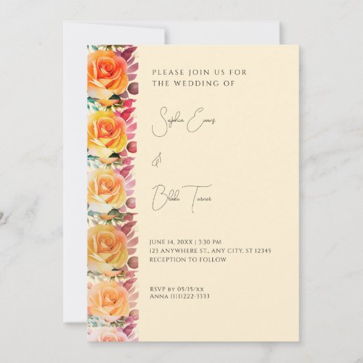 Invitation Rose orange moderne Mariage jaune (Devant)
