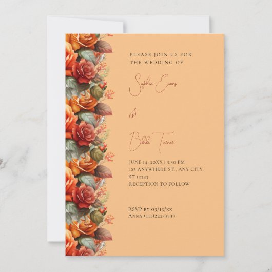 Invitation Rose orange moderne Mariage orange (Devant)