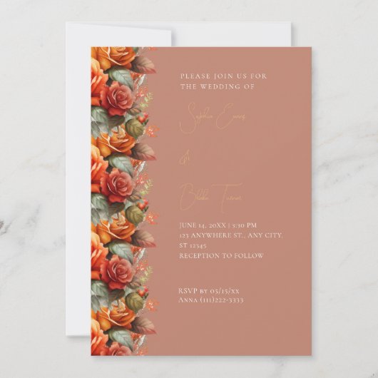 Invitation Rose orange moderne tombe Mariage Brown (Devant)